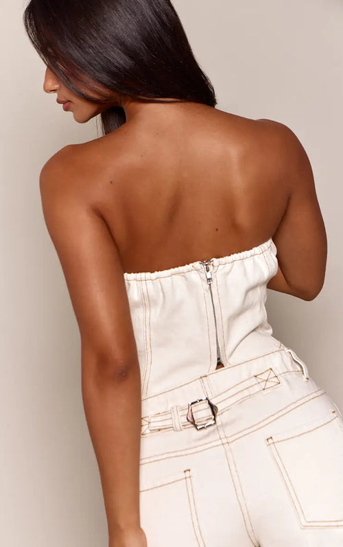 Ecru Top Bandeau En Denim Petite Avec Détails De Coutures